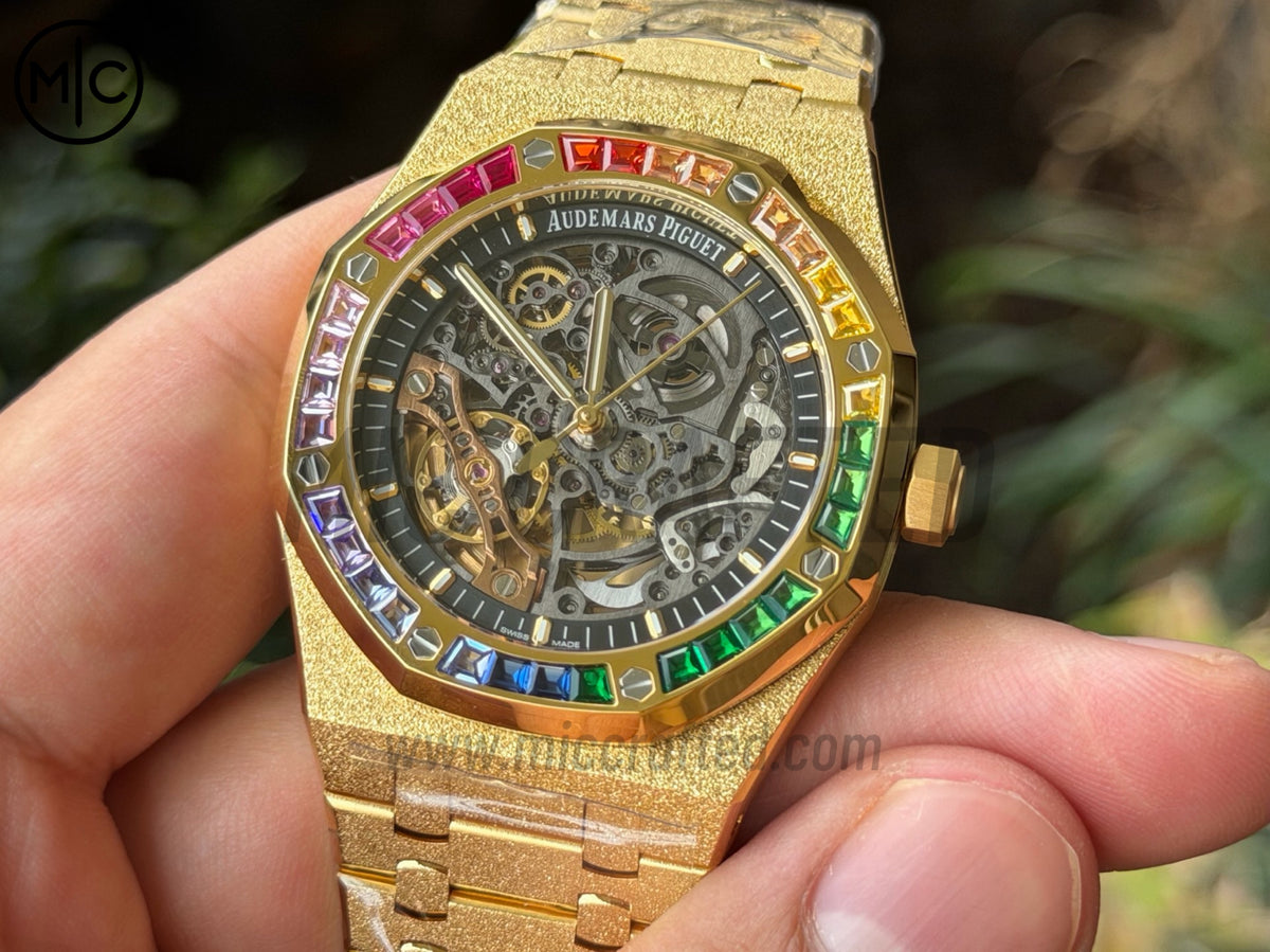 Royal Oak 41mm Openworked 15412BA Diamonds Bezel Skeleton Frosted on YG Bracelet – Premium Edition