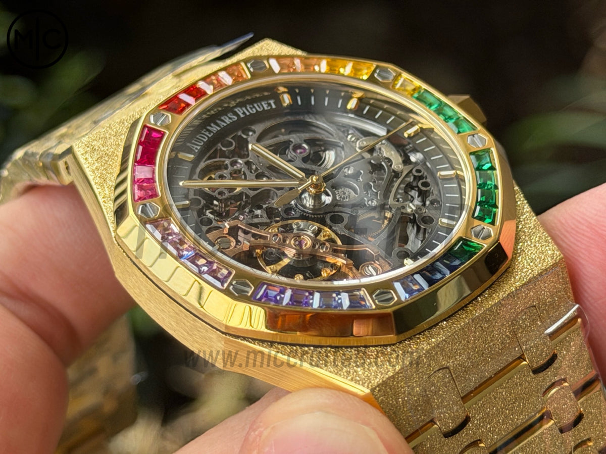 Royal Oak 41mm Openworked 15412BA Diamonds Bezel Skeleton Frosted on YG Bracelet – Premium Edition