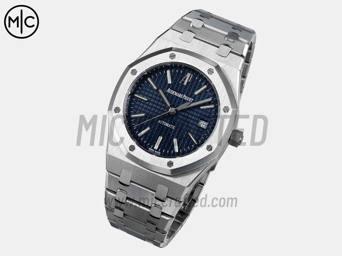 Royal Oak 39mm 15300 不鏽鋼 藍色紋理錶盤搭配不鏽鋼錶鏈 - 尊享版