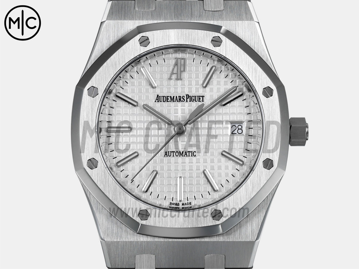 Royal Oak 39mm 15300 不鏽鋼 白色紋理錶盤搭配不鏽鋼錶鏈 - 尊享版
