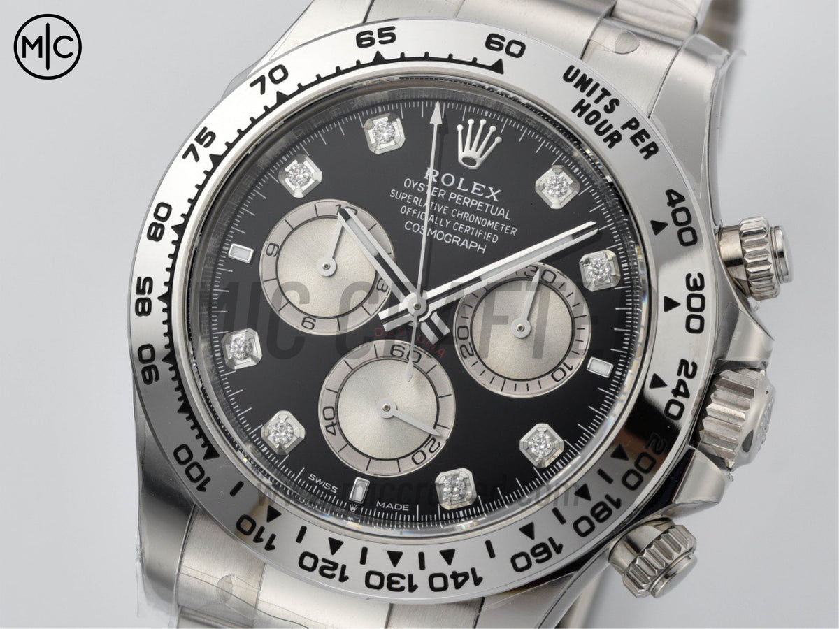 Daytona 126509 黑色/銀色鑽石錶盤配 SS 錶鏈 - 尊享版