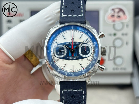 Top Time B01 38mm Racing White/Blue Dial on Blue Leather Strap – Premium Edition