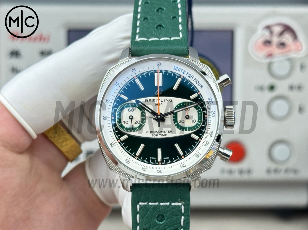 Top Time B01 38mm Racing Green/White Dial on Green Leather Strap – Premium Edition