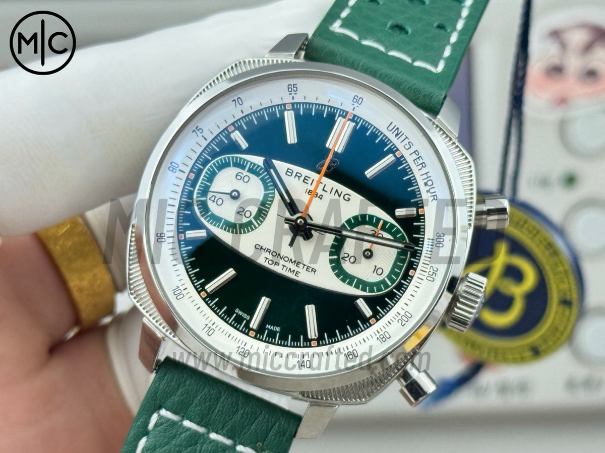 Top Time B01 38mm Racing Green/White Dial on Green Leather Strap – Premium Edition