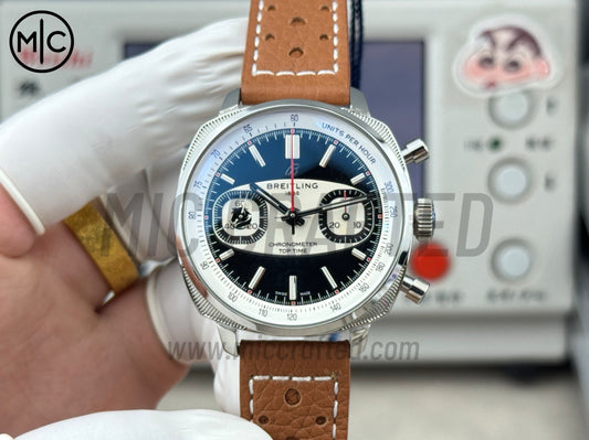 Top Time B01 38mm Racing 'Red Shadow Black Cavalry' Black/White Dial on Brown Leather Strap – Premium Edition