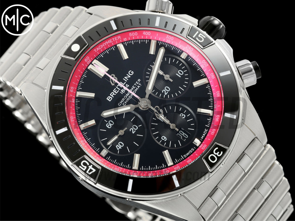 Super Chronomat B01 44mm SS 黑色/紅色錶盤配 SS 錶鏈 - 尊享版
