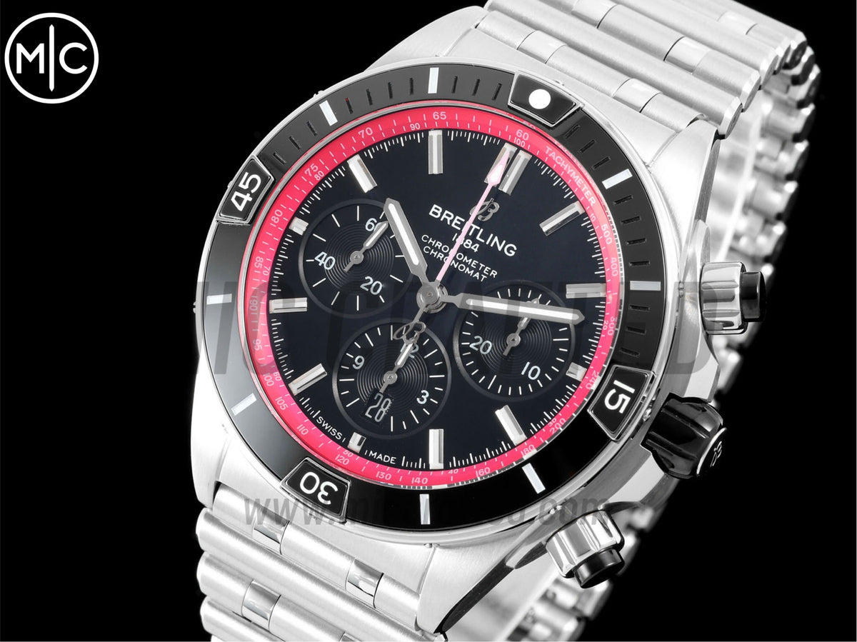 Super Chronomat B01 44mm SS 黑色/紅色錶盤配 SS 錶鏈 - 尊享版