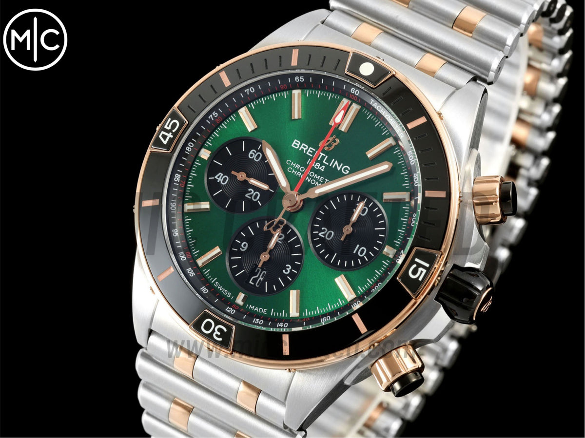 Super Chronomat B01 44mm SS/玫瑰金綠色錶盤配 SS/玫瑰金錶鏈 - 尊享版