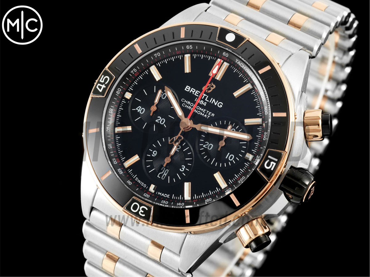 Super Chronomat B01 44mm SS/玫瑰金黑色錶盤配 SS/玫瑰金錶鏈 - 尊享版