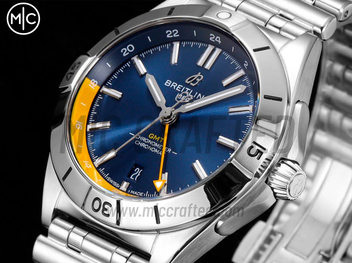 Chronomat GMT 40mm SS 深藍色／黃色錶盤配 SS 錶鏈 - 尊貴版