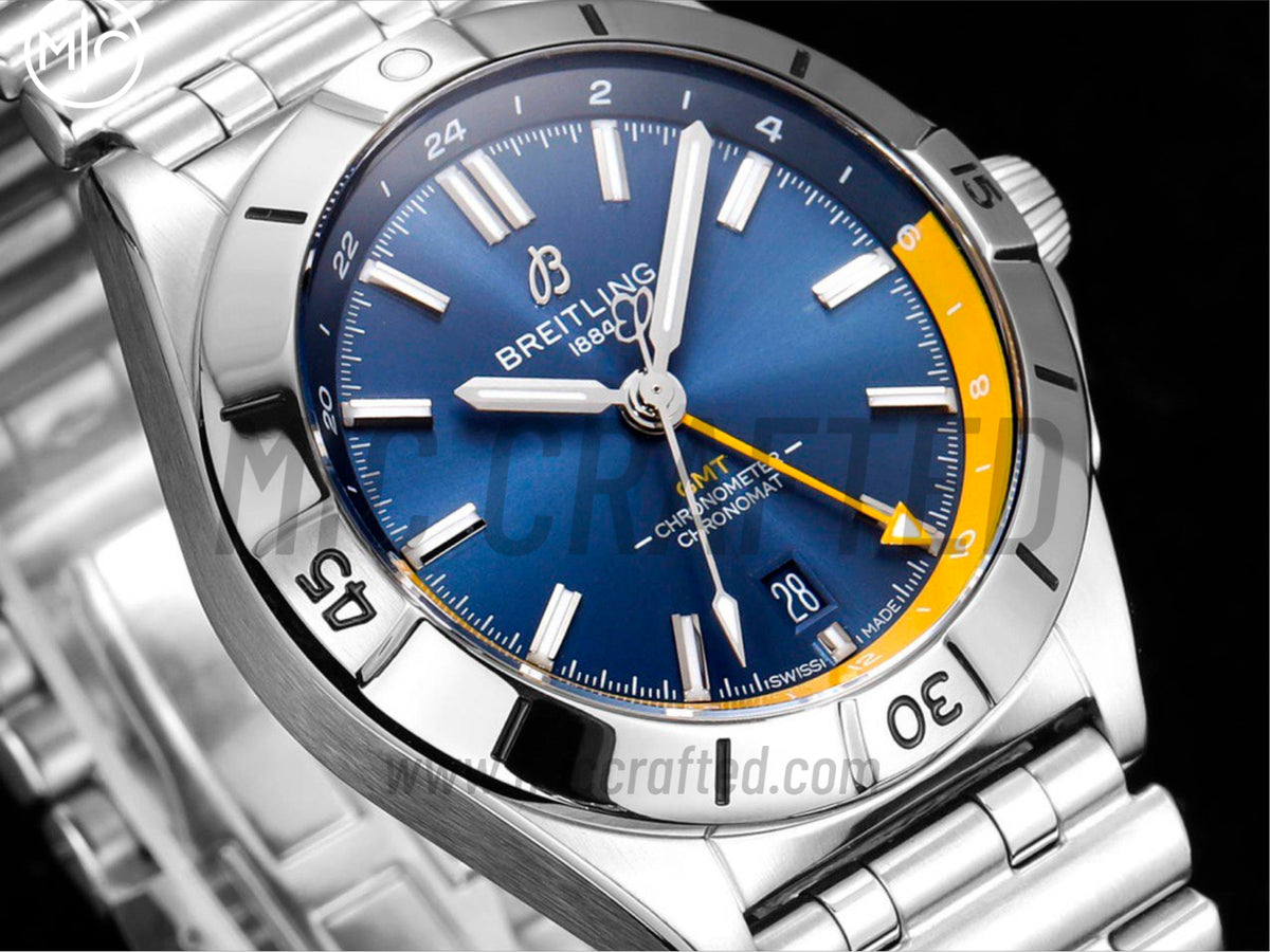 Chronomat GMT 40mm SS 深藍色／黃色錶盤配 SS 錶鏈 - 尊貴版