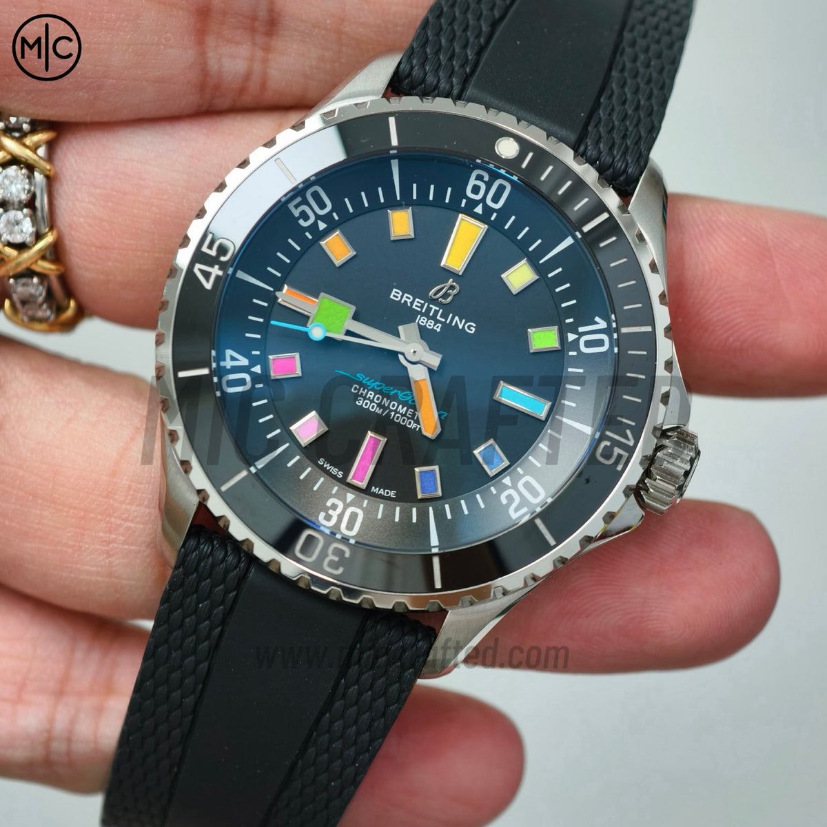SuperOcean Automatic 42mm SS 黑色彩虹錶盤配黑色橡膠錶帶 - 尊貴版