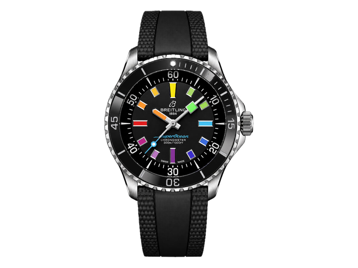 SuperOcean Automatic 42mm SS 黑色彩虹錶盤配黑色橡膠錶帶 - 尊貴版