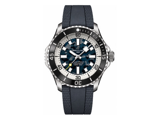 Superocean 46mm SS Blue Camou Dial on Black Rubber Strap – Premium Edition
