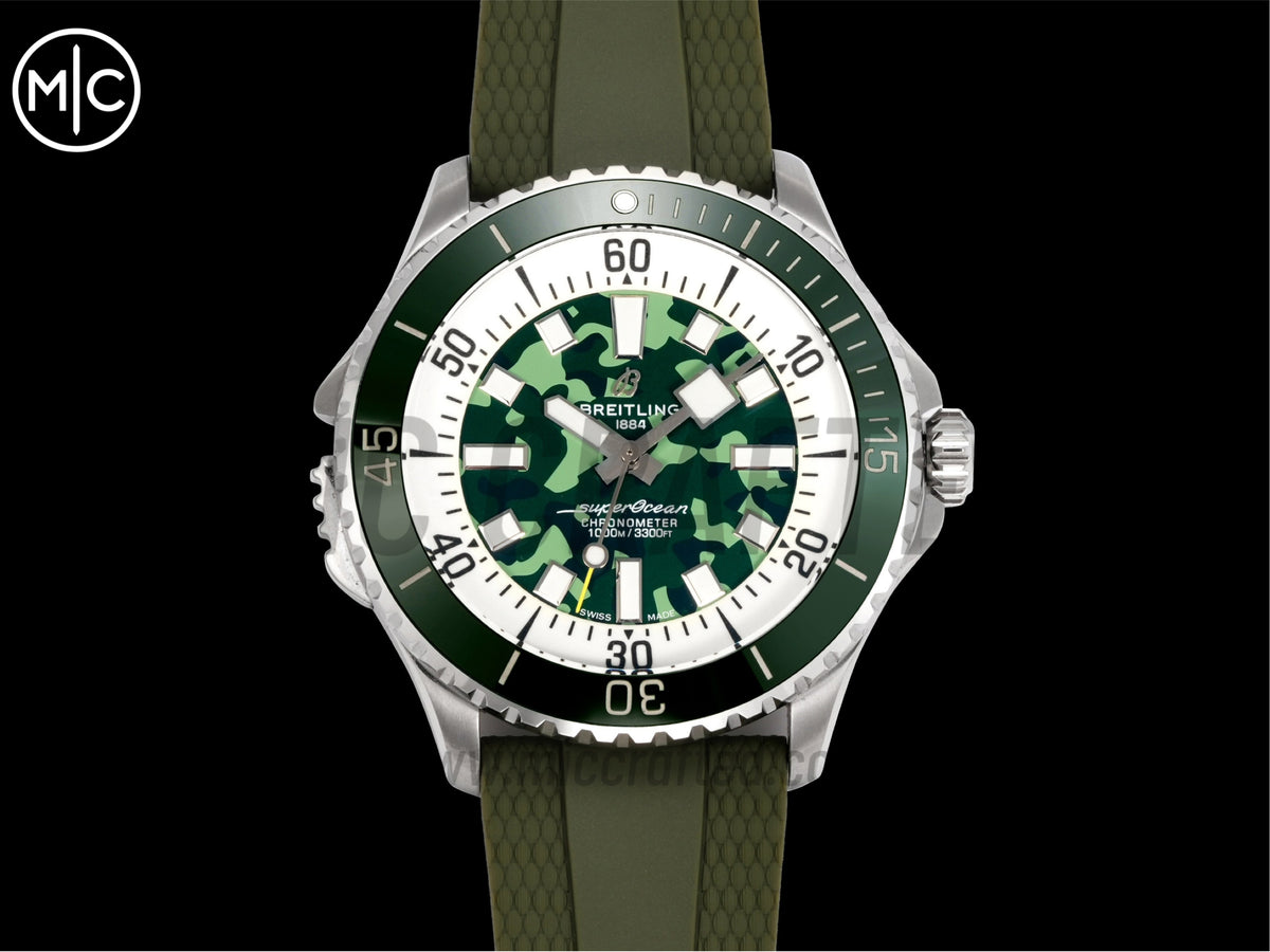 Superocean 46mm SS 綠色迷彩錶盤配綠色橡膠錶帶 - 尊貴版