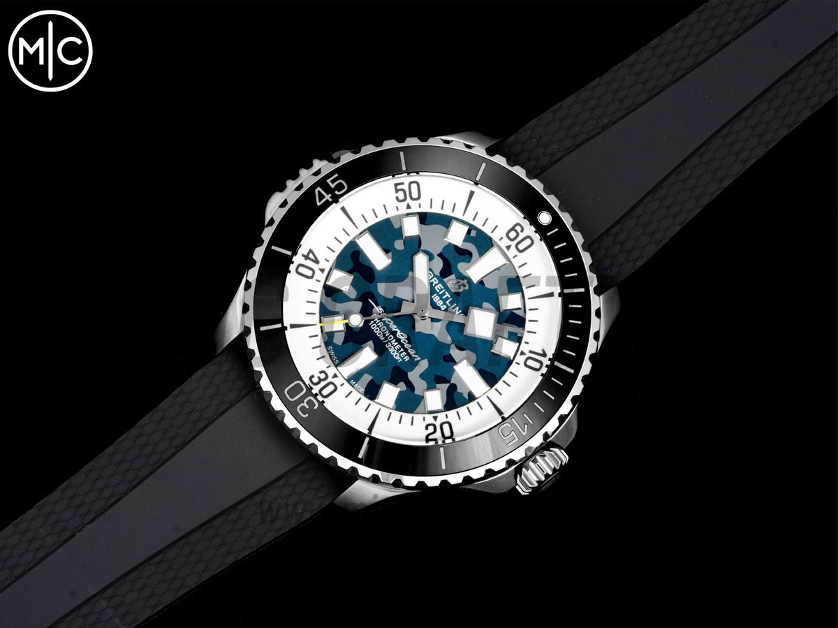 Superocean 46mm SS 藍色迷彩錶盤配黑色橡膠錶帶 - 尊貴版