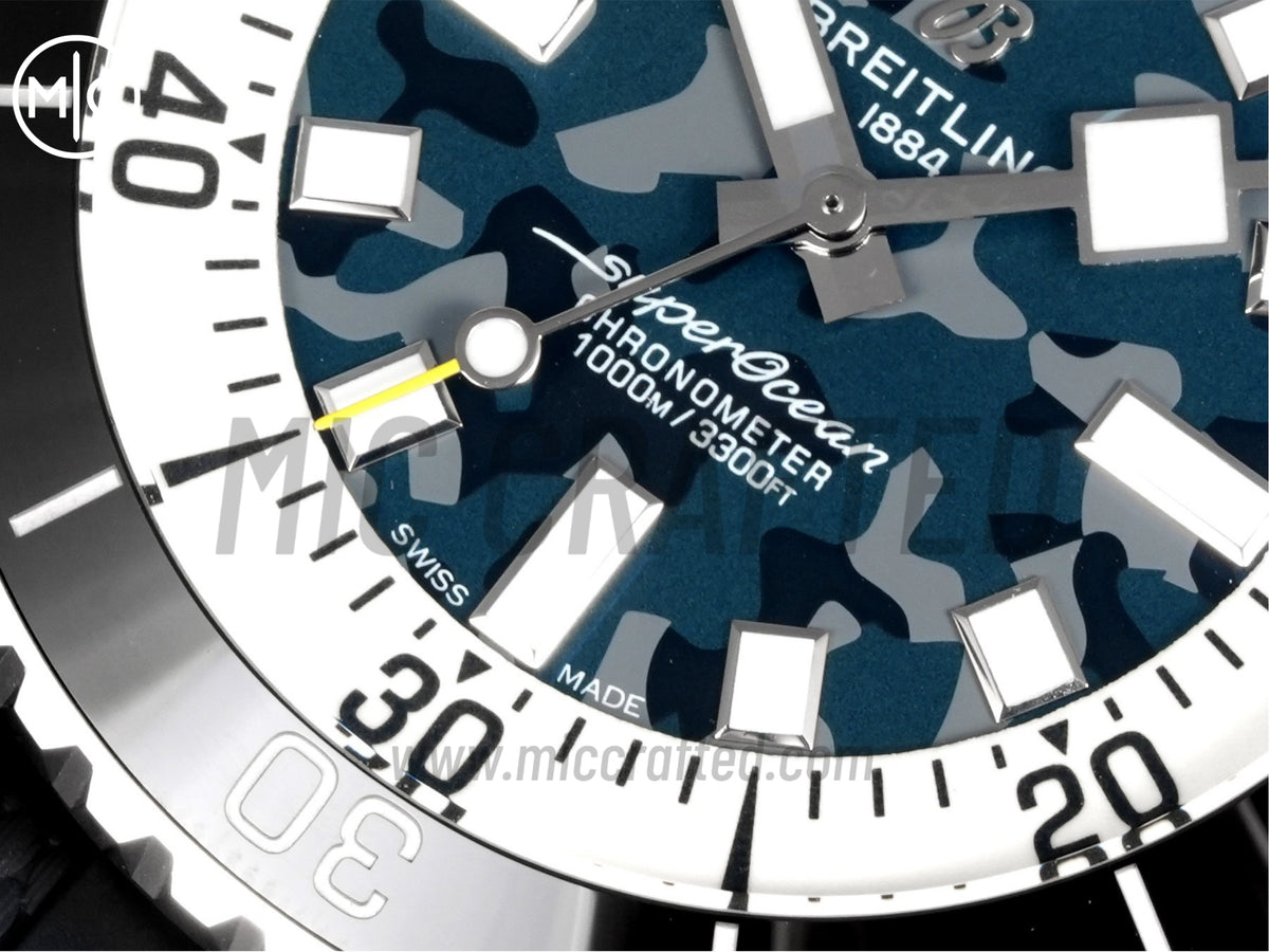 Superocean 46mm SS 藍色迷彩錶盤配黑色橡膠錶帶 - 尊貴版