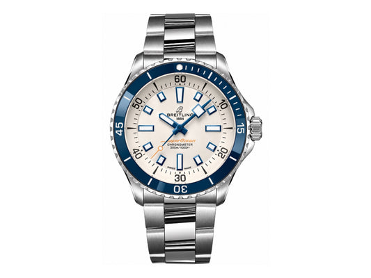 SuperOcean Automatic 44mm SS Blue Bezel Cream Dial on SS Bracelet – Premium Edition