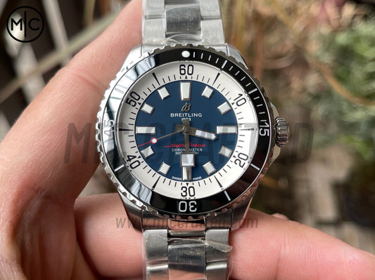 SuperOcean Automatic 44mm SS Black Bezel Blue Dial on SS Bracelet – Premium Edition
