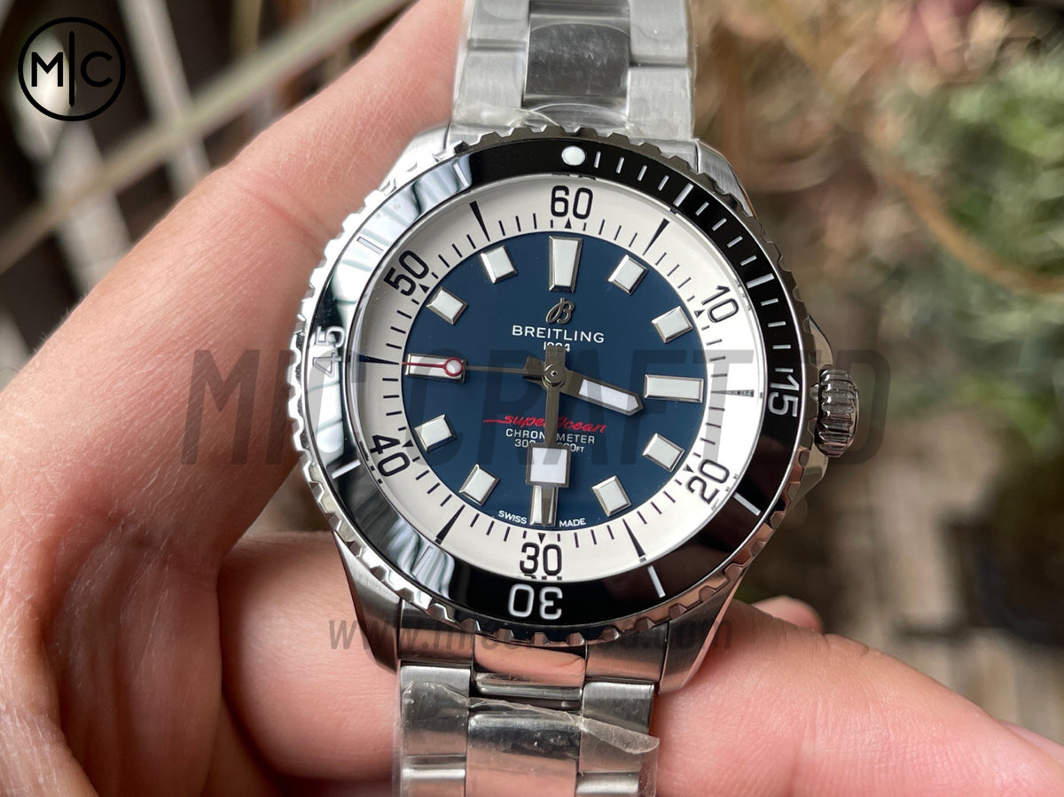 超級海洋系列自動腕錶 44mm 不鏽鋼黑色錶圈藍色錶盤配不鏽鋼錶鏈 - 尊貴版
