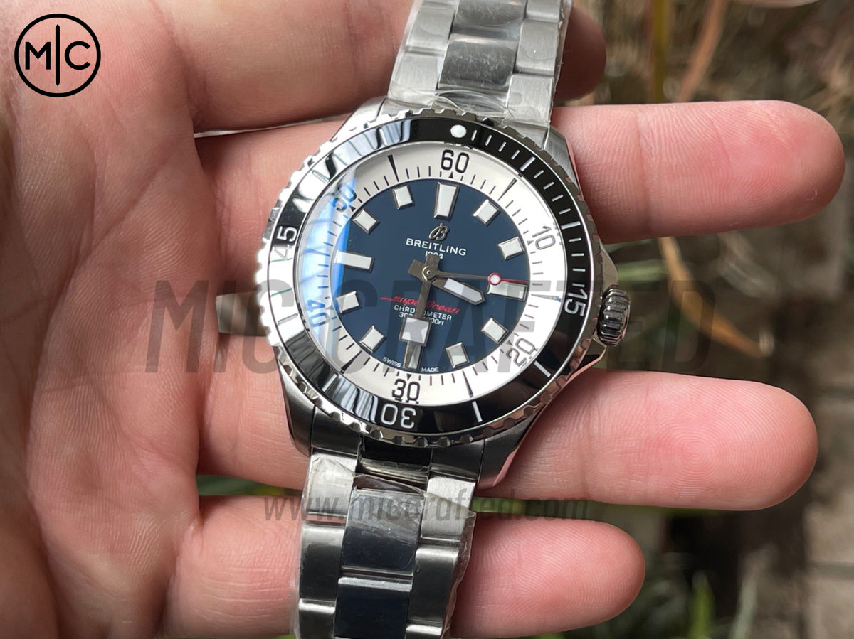 超級海洋系列自動腕錶 44mm 不鏽鋼黑色錶圈藍色錶盤配不鏽鋼錶鏈 - 尊貴版
