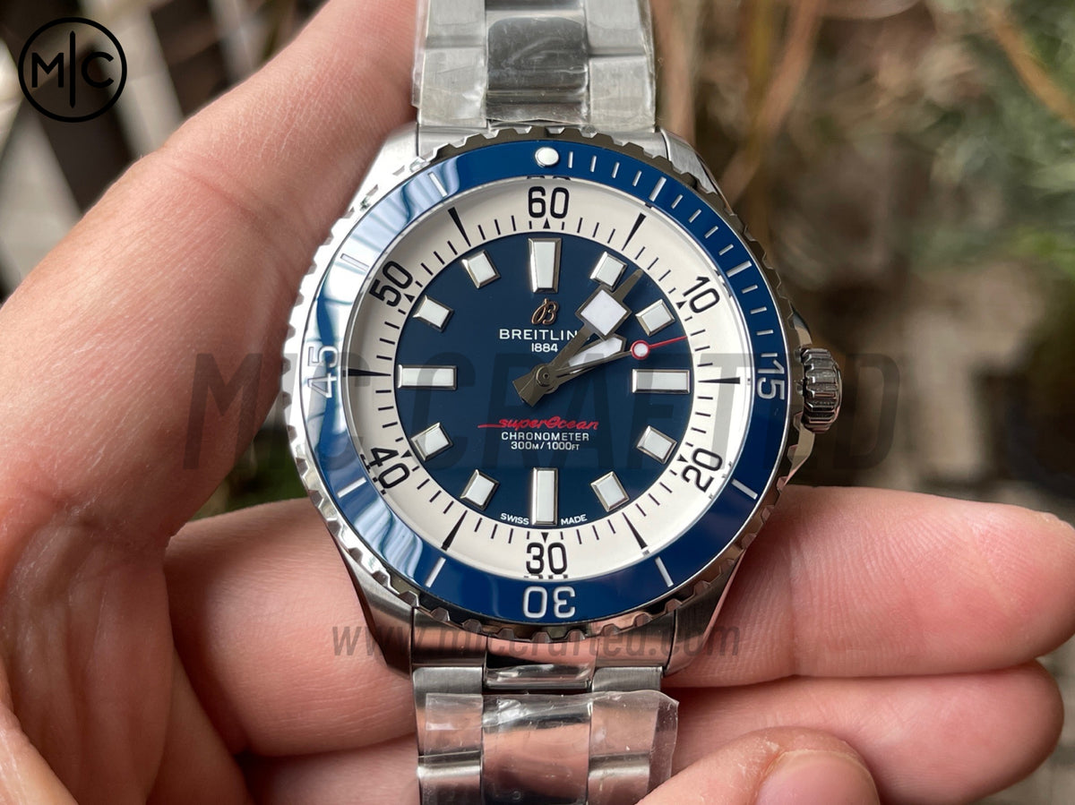 超級海洋系列自動腕錶 44mm 不鏽鋼藍色錶圈藍色錶盤配不鏽鋼錶鏈 - 尊貴版