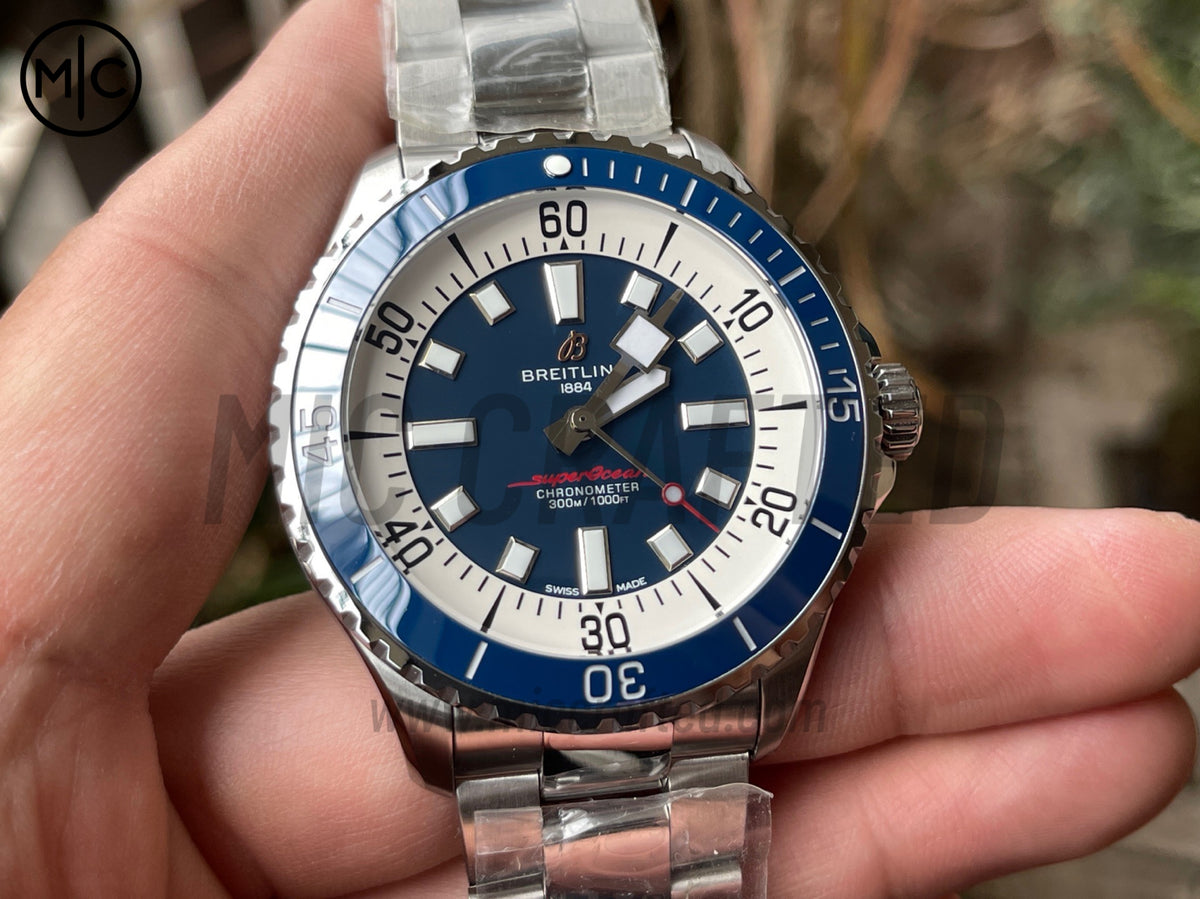 超級海洋系列自動腕錶 44mm 不鏽鋼藍色錶圈藍色錶盤配不鏽鋼錶鏈 - 尊貴版