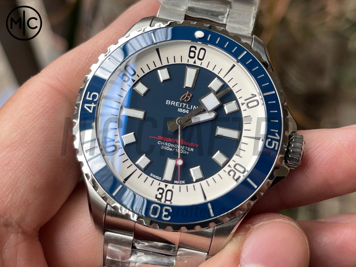 超級海洋系列自動腕錶 44mm 不鏽鋼藍色錶圈藍色錶盤配不鏽鋼錶鏈 - 尊貴版