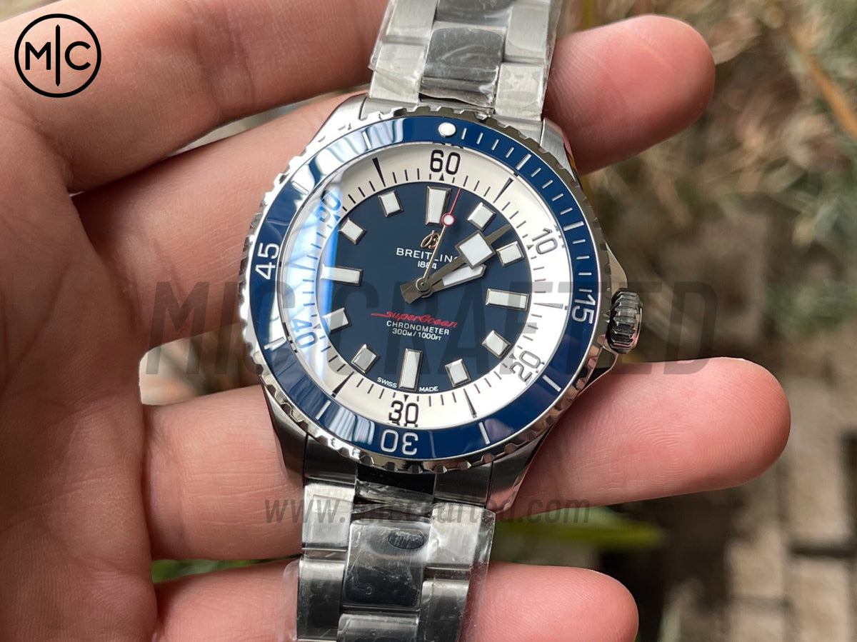 超級海洋系列自動腕錶 44mm 不鏽鋼藍色錶圈藍色錶盤配不鏽鋼錶鏈 - 尊貴版