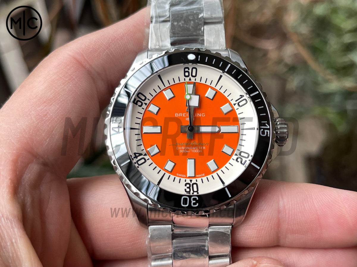 超級海洋系列自動腕錶 44mm 不鏽鋼黑色錶圈橙色錶盤配不鏽鋼錶鏈 - 尊貴版