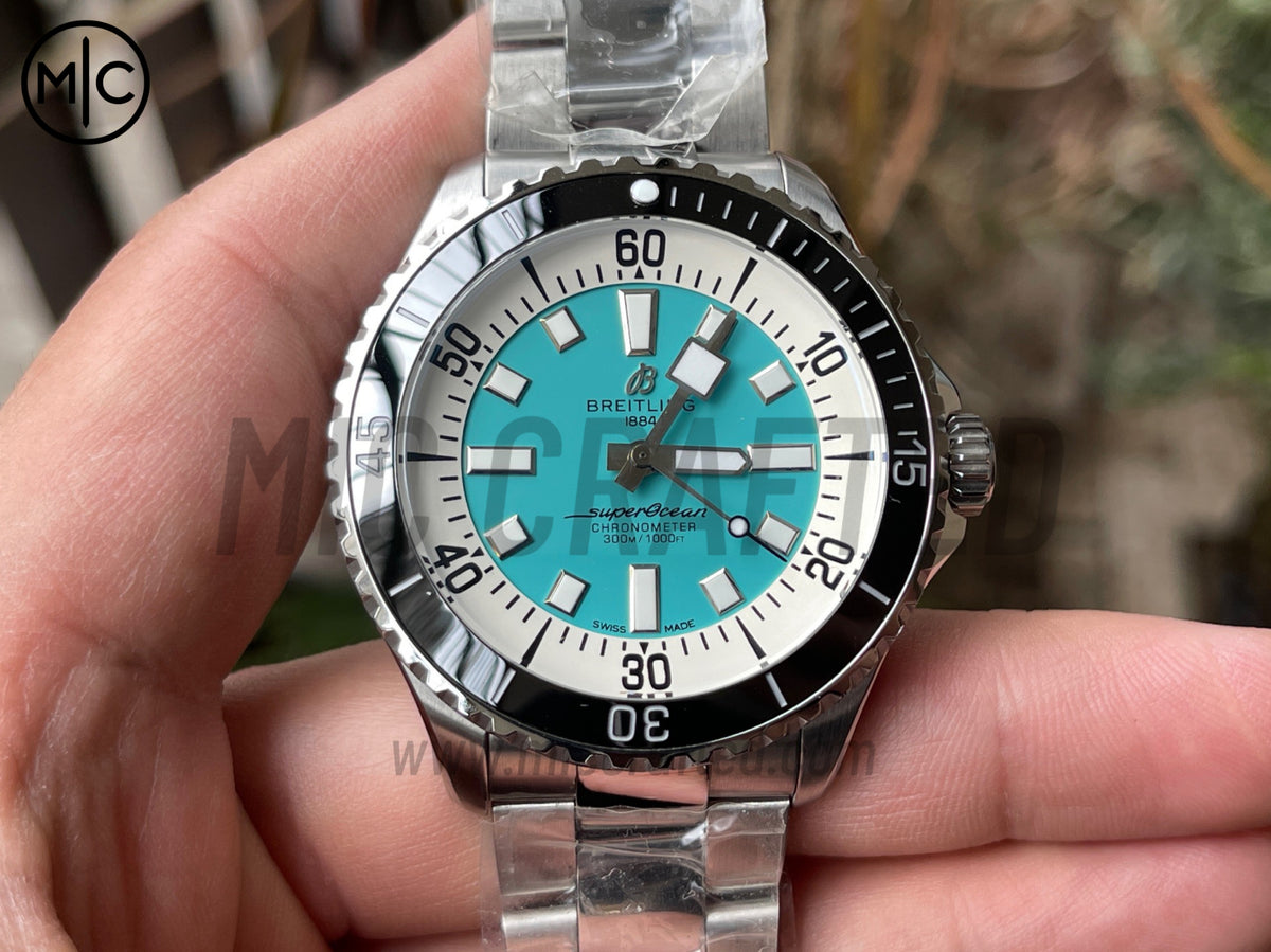 超級海洋系列自動腕錶 44mm 不鏽鋼黑色錶圈藍色錶盤配不鏽鋼錶鏈 - 尊貴版