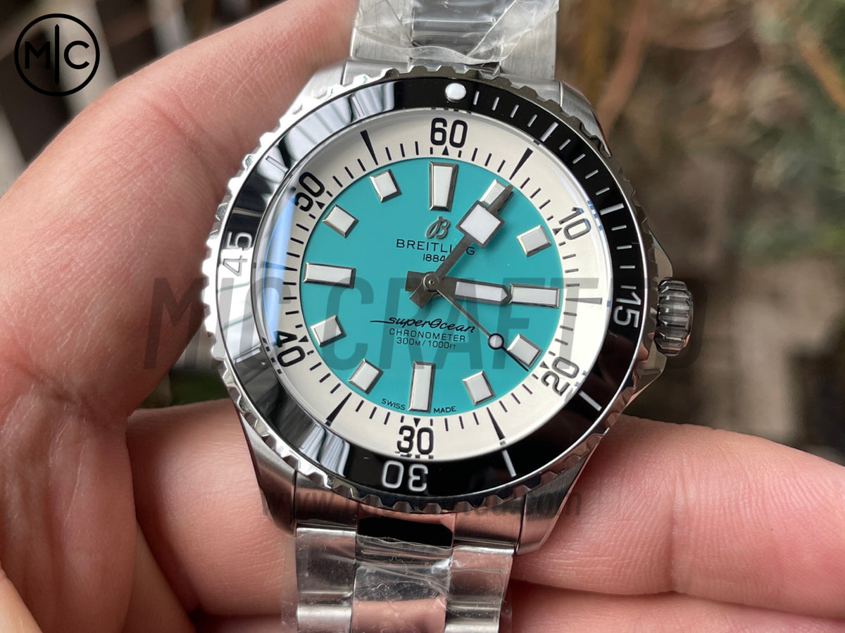 超級海洋系列自動腕錶 44mm 不鏽鋼黑色錶圈藍色錶盤配不鏽鋼錶鏈 - 尊貴版