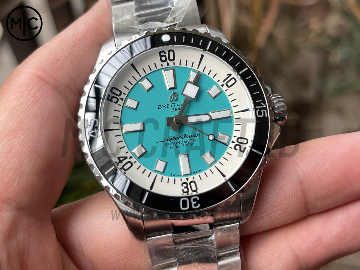 超級海洋系列自動腕錶 44mm 不鏽鋼黑色錶圈藍色錶盤配不鏽鋼錶鏈 - 尊貴版