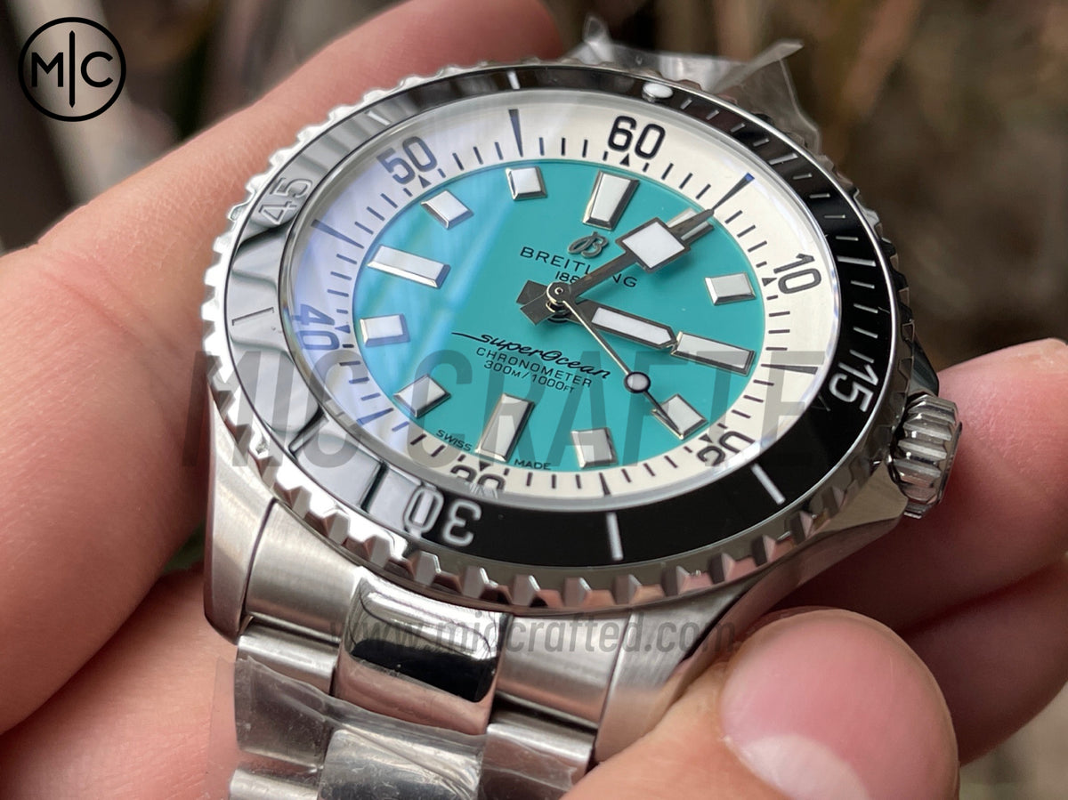 超級海洋系列自動腕錶 44mm 不鏽鋼黑色錶圈藍色錶盤配不鏽鋼錶鏈 - 尊貴版