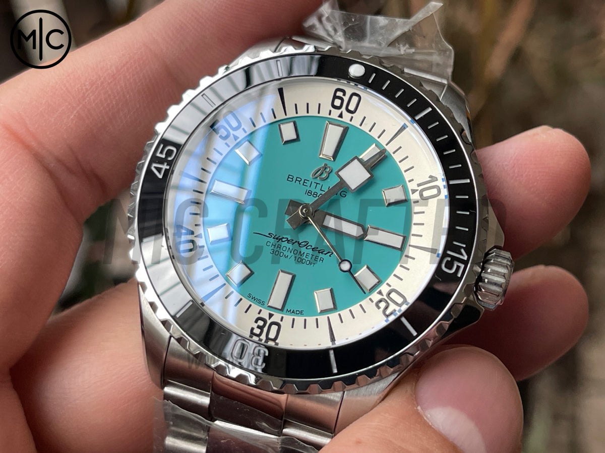超級海洋系列自動腕錶 44mm 不鏽鋼黑色錶圈藍色錶盤配不鏽鋼錶鏈 - 尊貴版