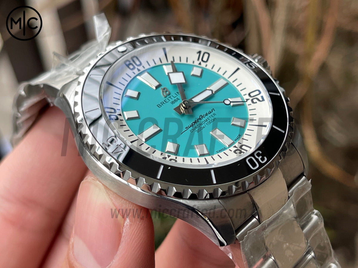 超級海洋系列自動腕錶 44mm 不鏽鋼黑色錶圈藍色錶盤配不鏽鋼錶鏈 - 尊貴版