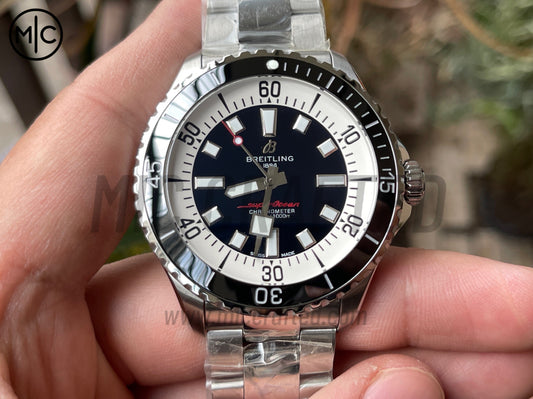 SuperOcean Automatic 44mm SS Black Bezel Black Dial on SS Bracelet – Premium Edition