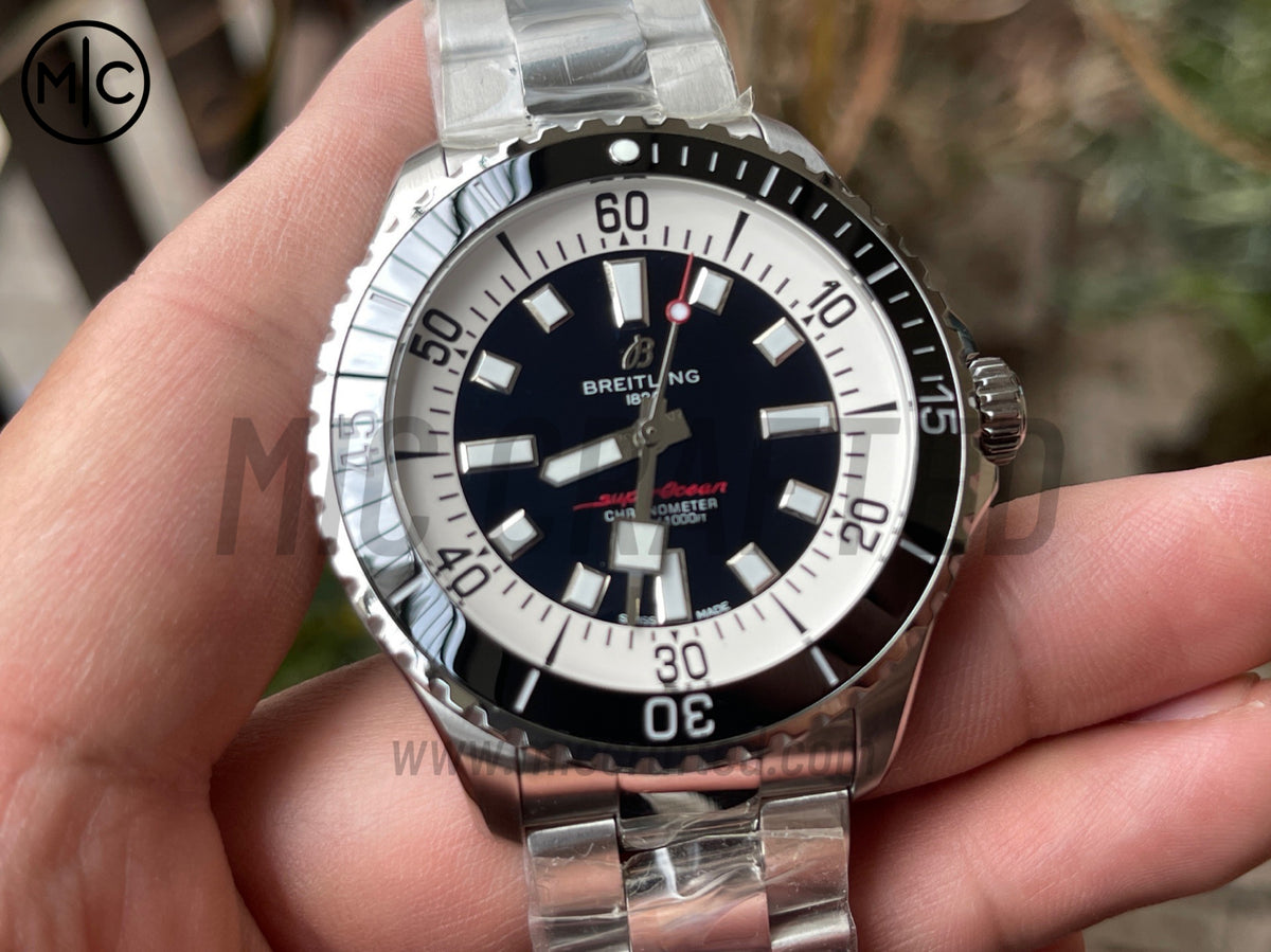 超級海洋系列自動腕錶 44mm 不鏽鋼黑色錶圈黑色錶盤配不鏽鋼錶鏈 - 尊貴版