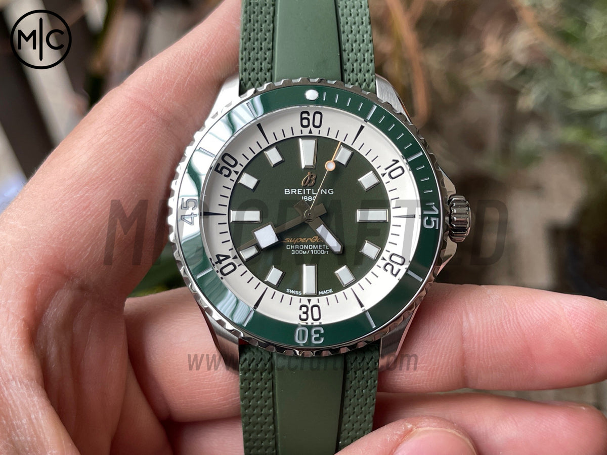 超級海洋系列自動腕錶 44mm 不鏽鋼綠色錶圈綠色錶盤配綠色橡膠錶帶 - 尊貴版