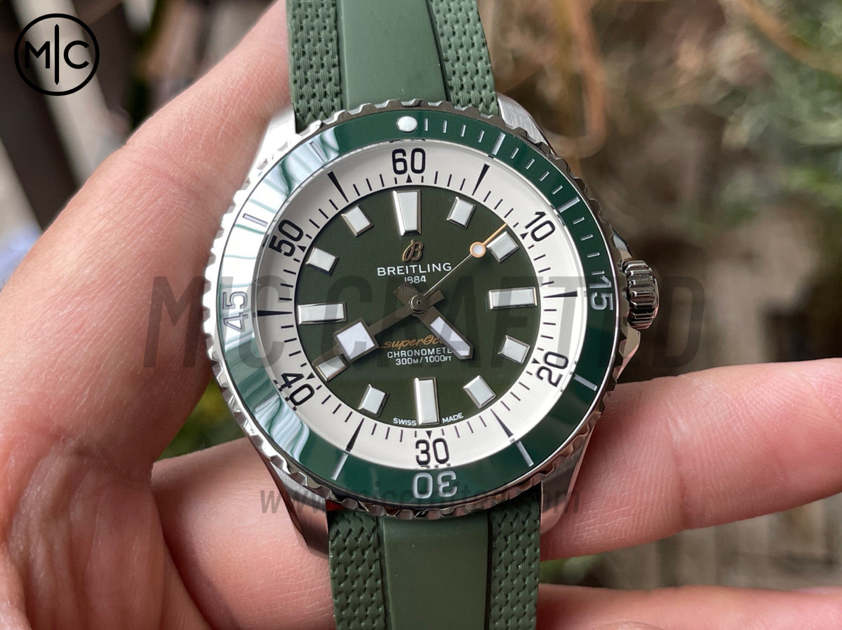 超級海洋系列自動腕錶 44mm 不鏽鋼綠色錶圈綠色錶盤配綠色橡膠錶帶 - 尊貴版