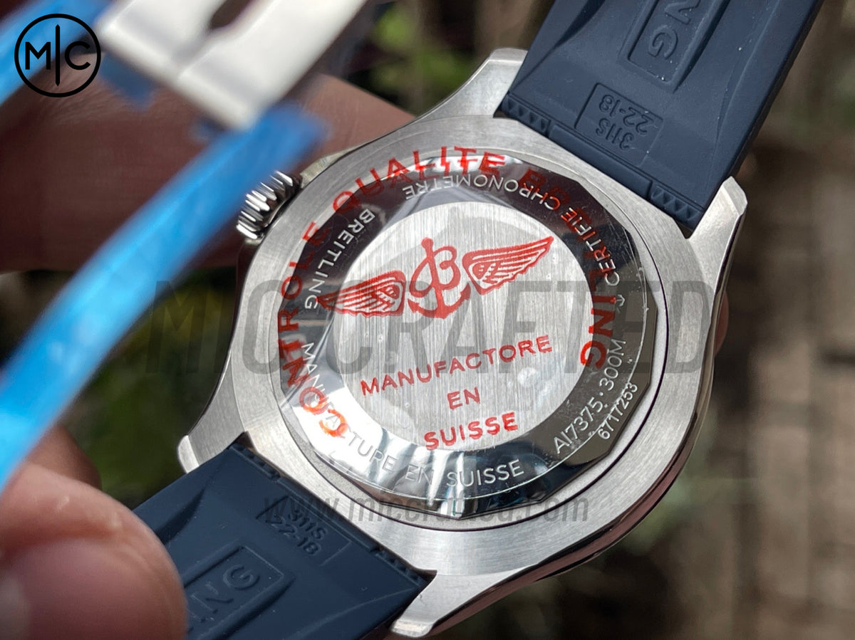 超級海洋系列自動腕錶 44mm 不鏽鋼藍色錶圈奶油色錶盤配藍色橡膠錶帶 - 尊貴版