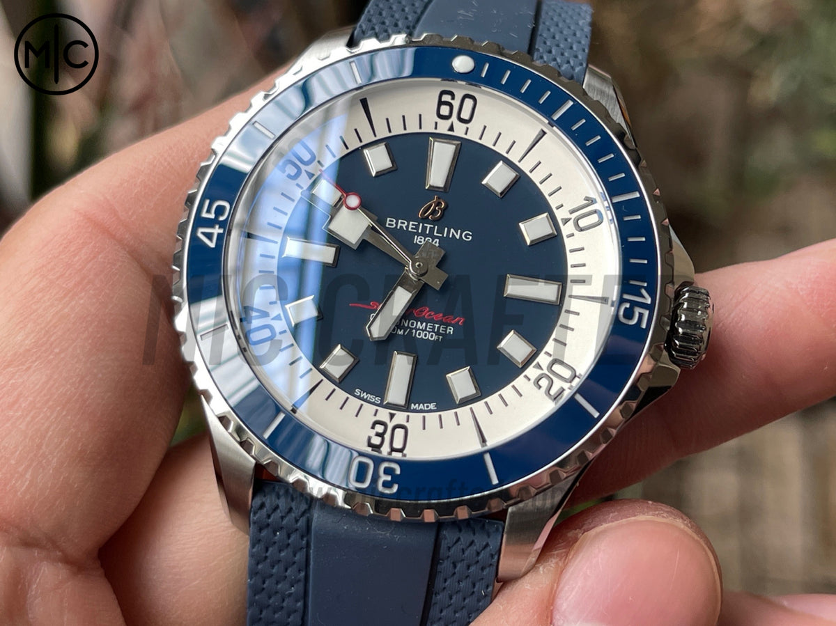 超級海洋系列自動腕錶 44mm 不鏽鋼藍色錶圈藍色錶盤配藍色橡膠錶帶 - 尊貴版