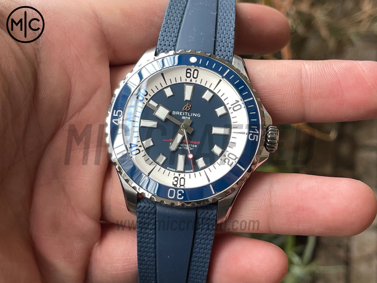 超級海洋系列自動腕錶 44mm 不鏽鋼藍色錶圈藍色錶盤配藍色橡膠錶帶 - 尊貴版