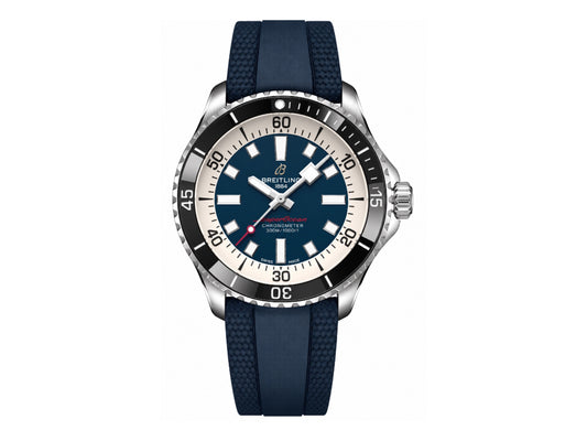 SuperOcean Automatic 44mm SS Black Bezel Blue Dial on Blue Rubber Strap – Premium Edition