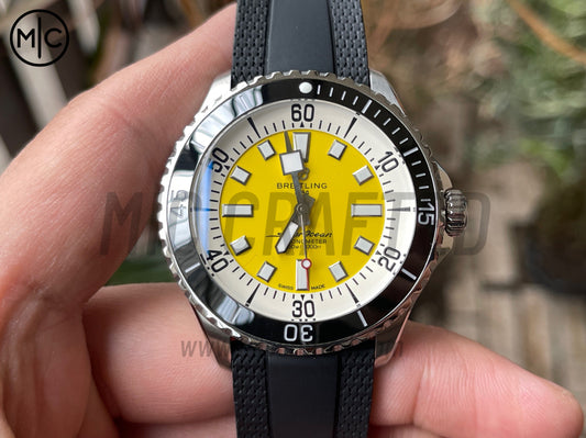 SuperOcean Automatic 44mm SS Black Bezel Yellow Dial on Black Rubber Strap – Premium Edition