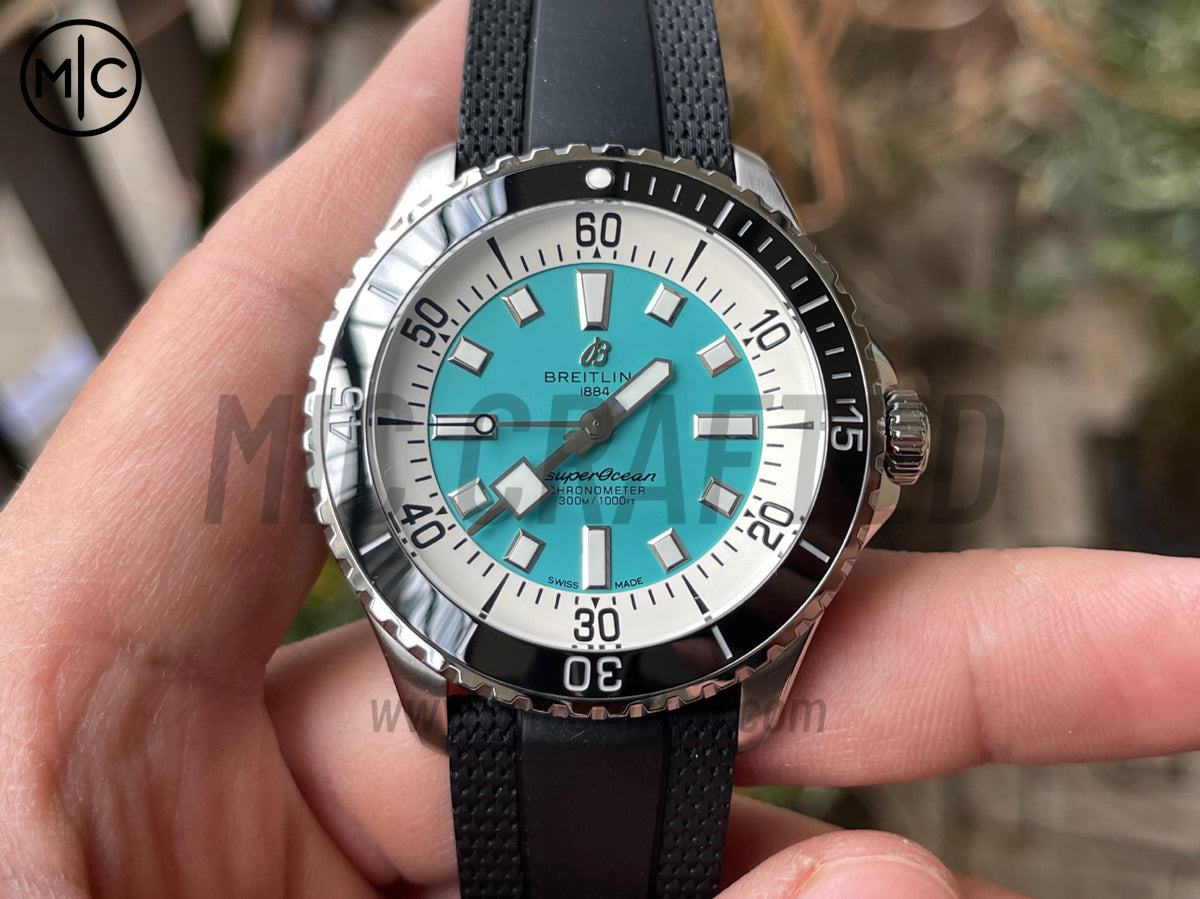 超級海洋系列自動腕錶 44mm 不鏽鋼藍色錶圈蒂芙尼藍色錶盤配黑色橡膠錶帶 - 尊貴版