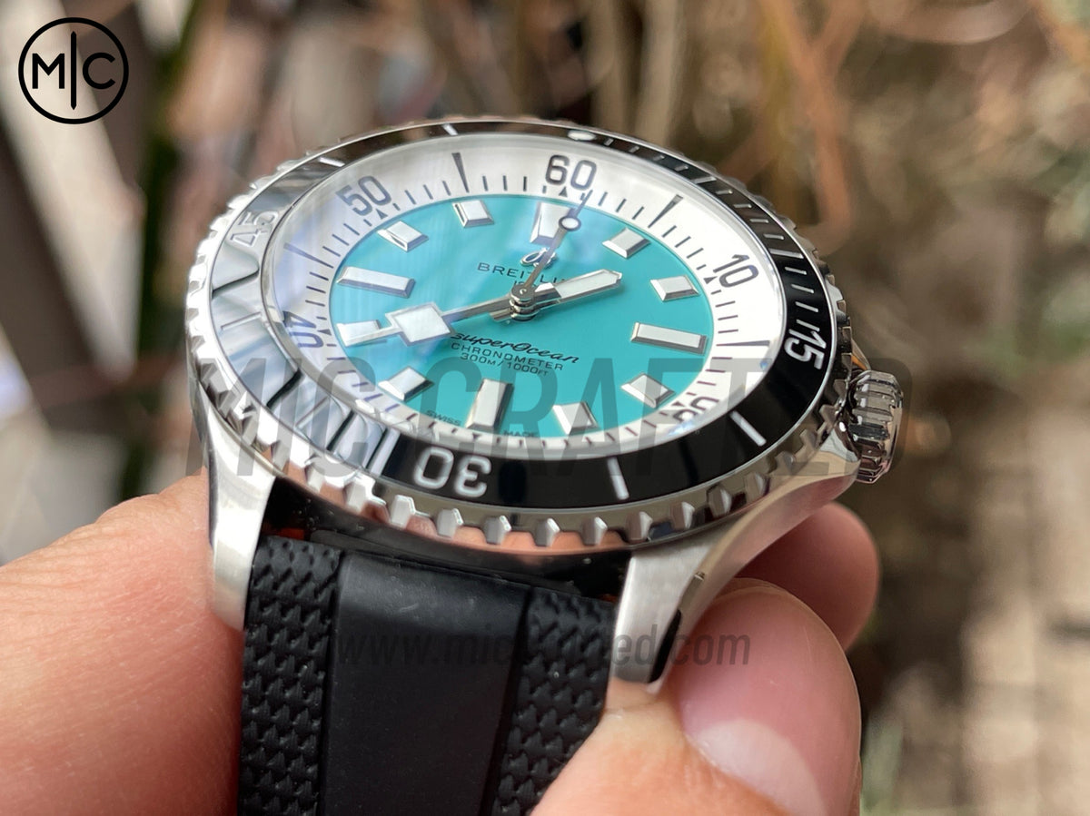 超級海洋系列自動腕錶 44mm 不鏽鋼藍色錶圈蒂芙尼藍色錶盤配黑色橡膠錶帶 - 尊貴版