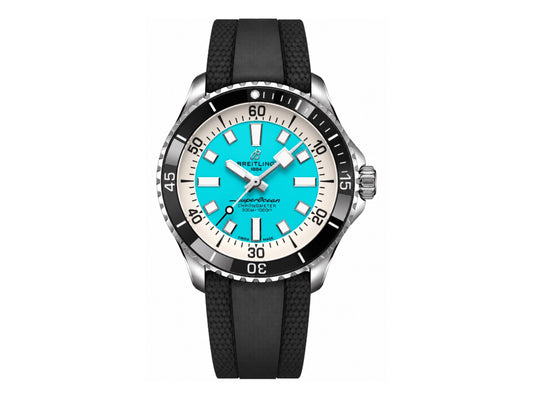 SuperOcean Automatic 44mm SS Blue Bezel Tiffany Blue Dial on Black Rubber Strap – Premium Edition