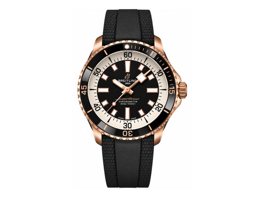 SuperOcean Automatic 44mm SS/RG Black/White Dial on Black Rubber Strap – Premium Edition