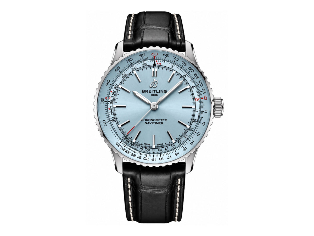 Navitimer Automatic 41mm SS 冰藍色錶盤配黑色皮革錶帶 – Premium Edition